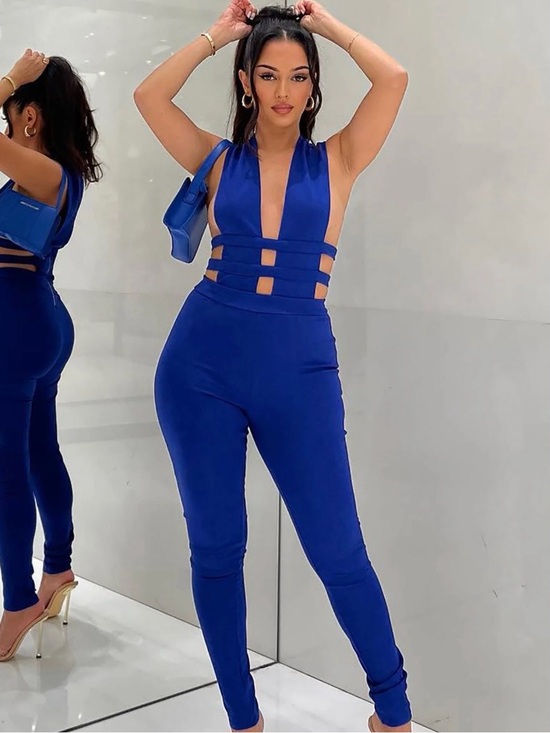 Fashion Nova Pants - Fashion Nova Royal Blue Plunge Cutout Jumpsuit